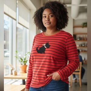 Charter Club Red and Black Striped Dog Beaded Top in Size 3X